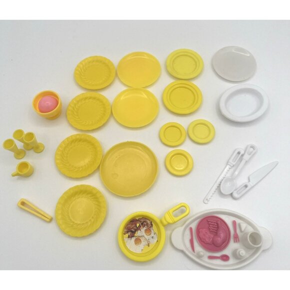 Mattel Other - Barbie, Vintage Yellow Accessories. Very Nice Lot. Dishes, Cake Plates , Cups.
